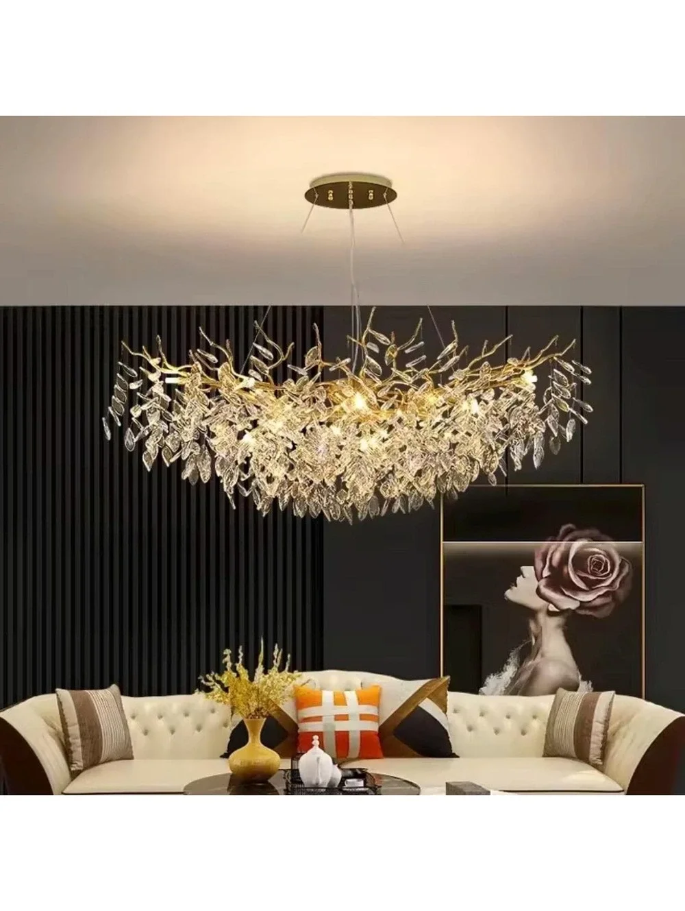 Luxora Modern Crystal Chandelier Pendant Light with Gold Branch Design